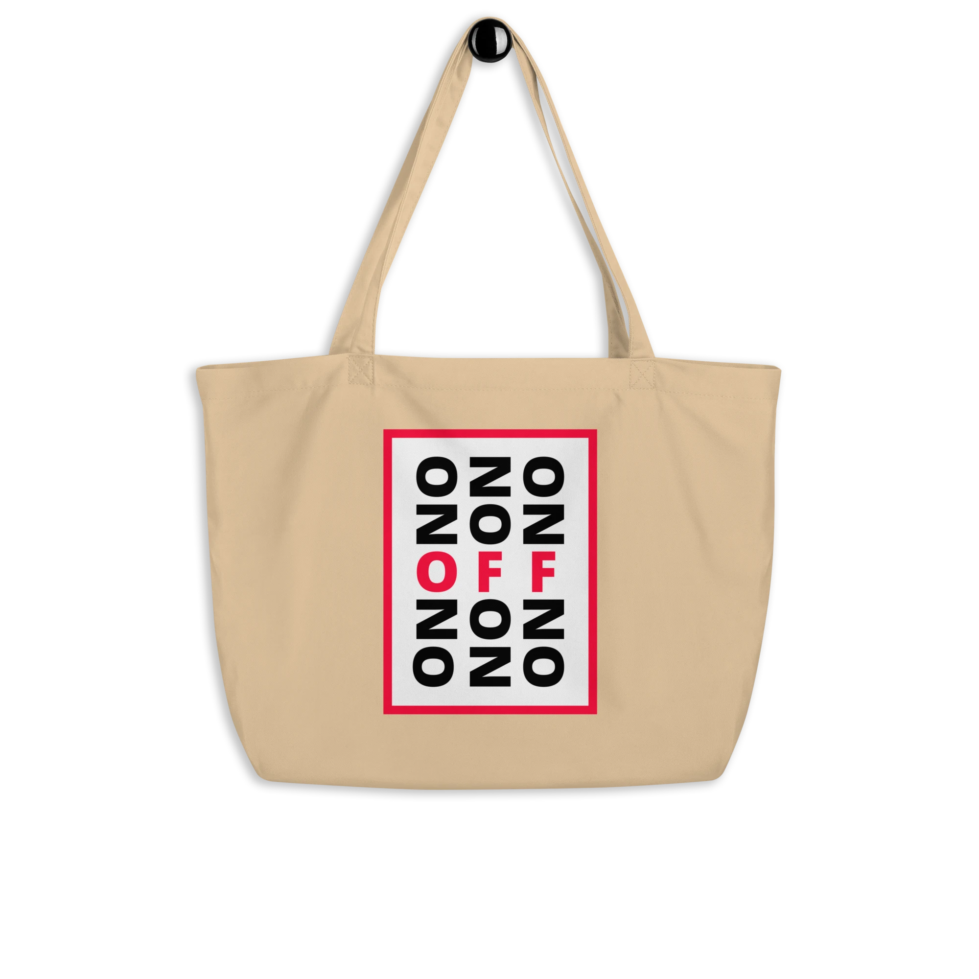LE SOBOL ON OFF Light Form tote with front print hanging by handles