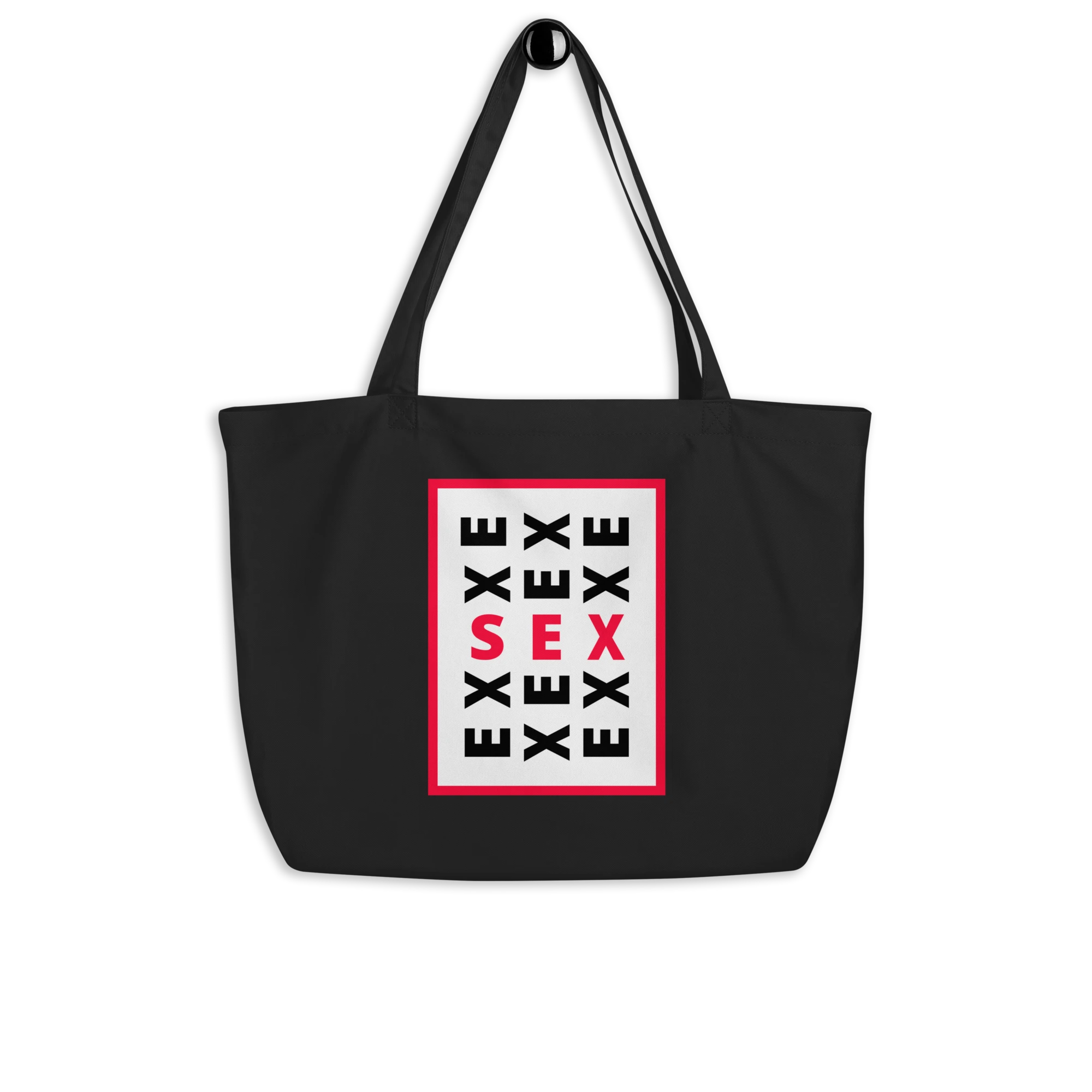 LE SOBOL EX SEX Dark Form tote with front print hanging  by handles