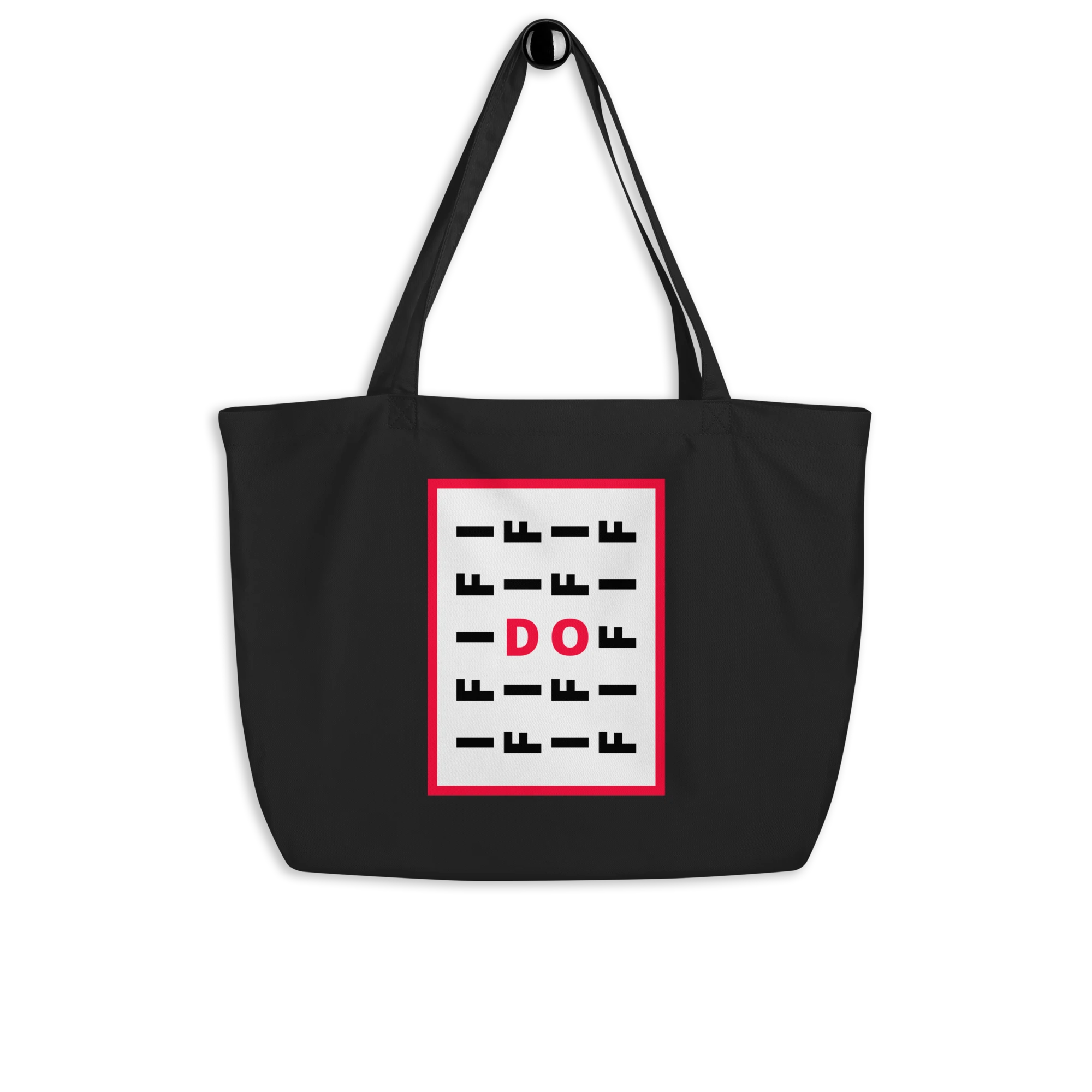 LE SOBOL IF DO Dark Form tote with front print hanging  by handles